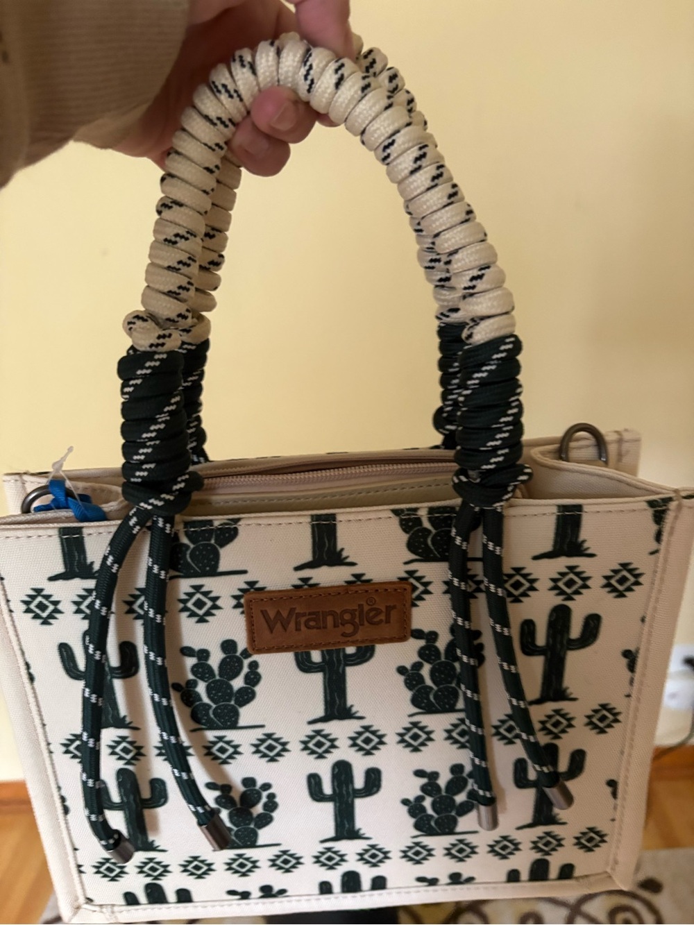 Wrangler Cream & Black Cactus-Print Top Handle Tote